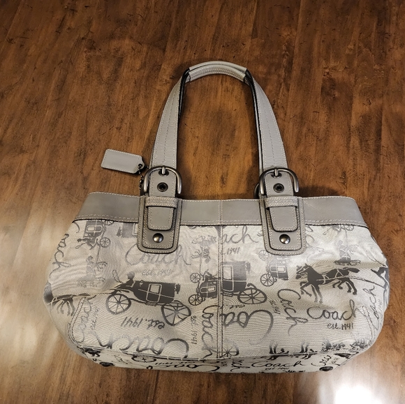 Coach Signature Horse Carriage Canvas and Leather Tote Bag E1049 - Picture 3 of 13